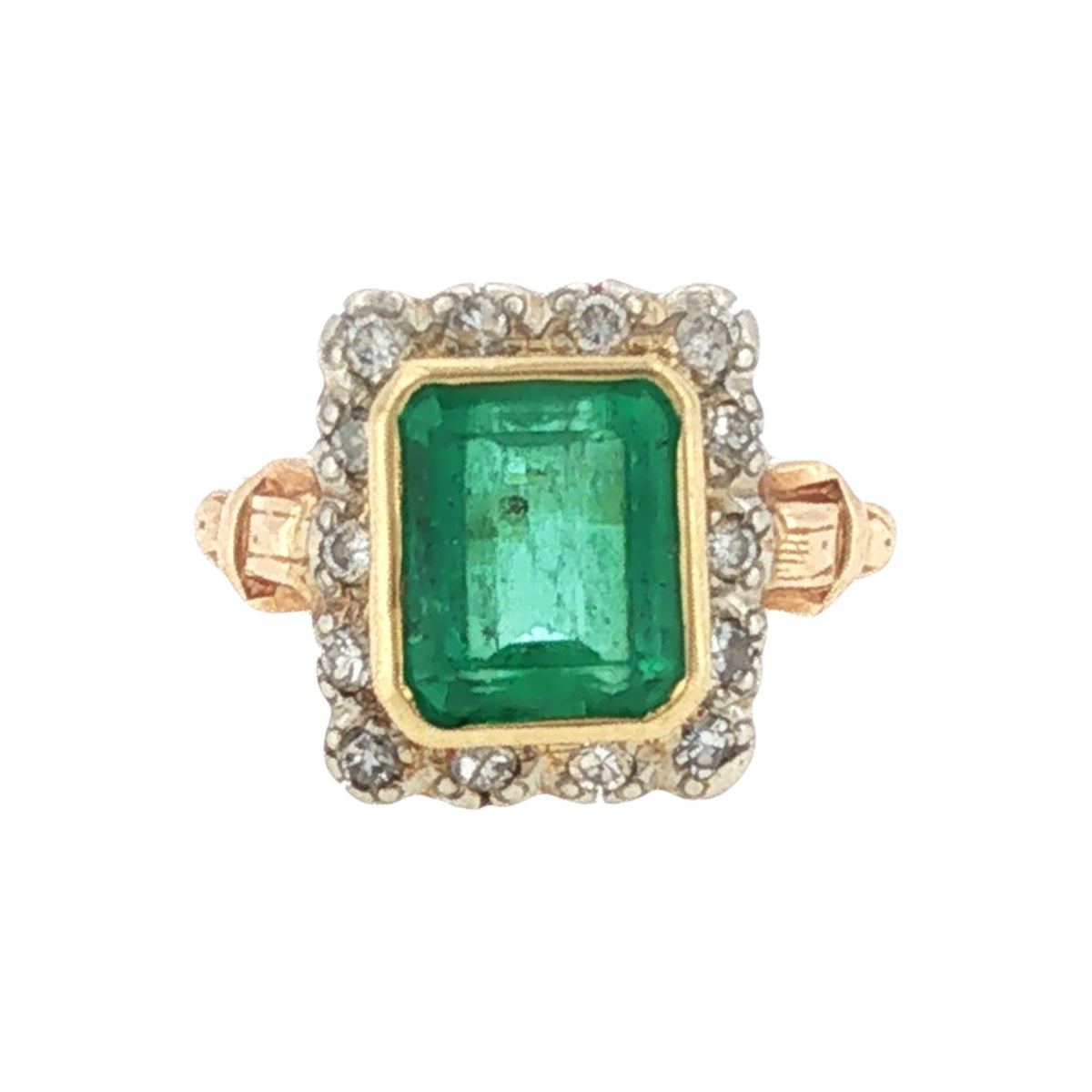 Colombian Emerald Diamond Yellow Gold Cocktail Ring GIA Certified Vintage
