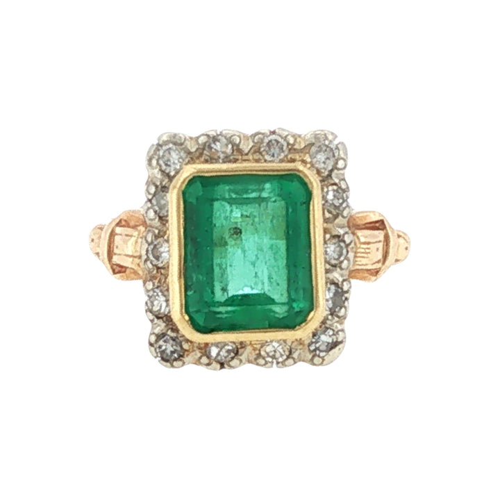 Colombian Emerald Diamond Yellow Gold Cocktail Ring GIA Certified Vintage