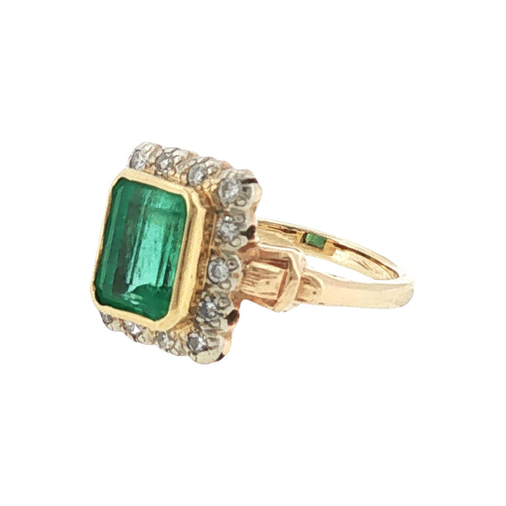 Colombian Emerald Diamond Yellow Gold Cocktail Ring GIA Certified Vintage