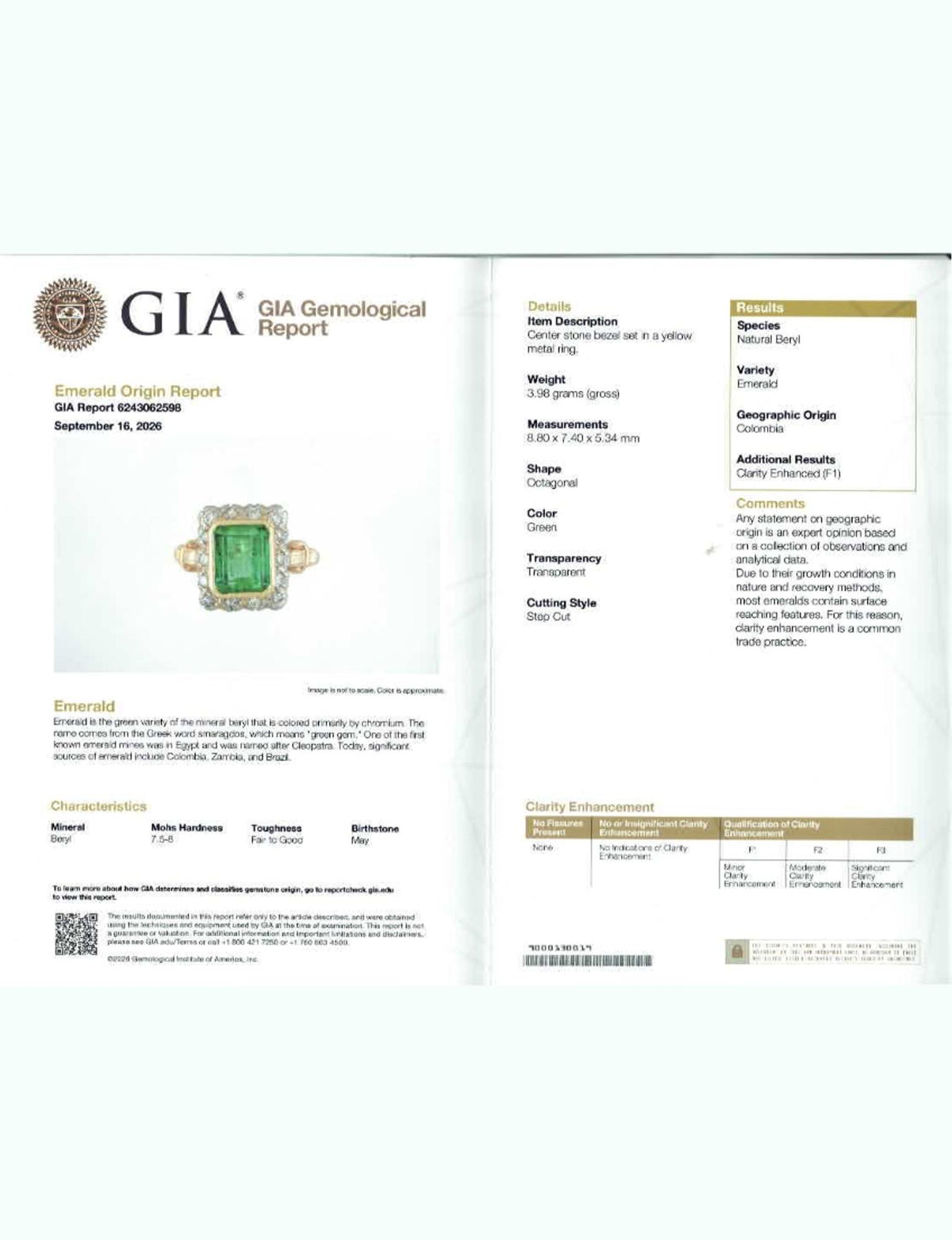 Colombian Emerald Diamond Yellow Gold Cocktail Ring GIA Certified Vintage