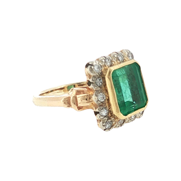 Colombian Emerald Diamond Yellow Gold Cocktail Ring GIA Certified Vintage
