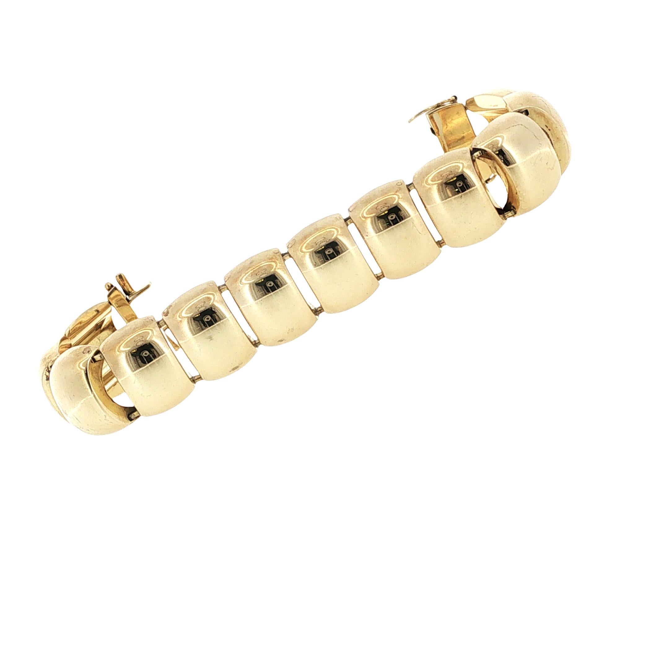 14 Karat Yellow Gold Dome Link Vintage Bracelet Hidden Clasp 7.5 Inches