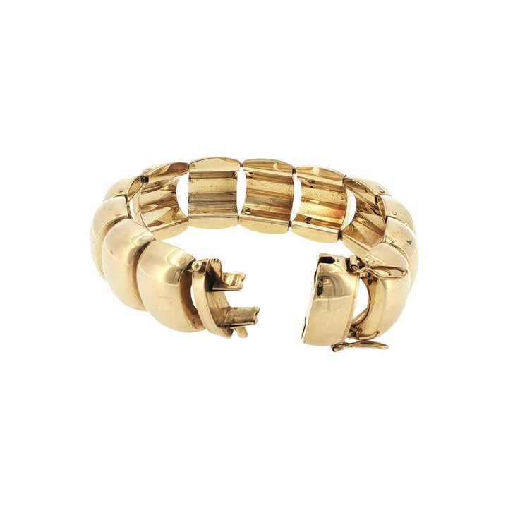 14 Karat Yellow Gold Dome Link Vintage Bracelet Hidden Clasp 7.5 Inches