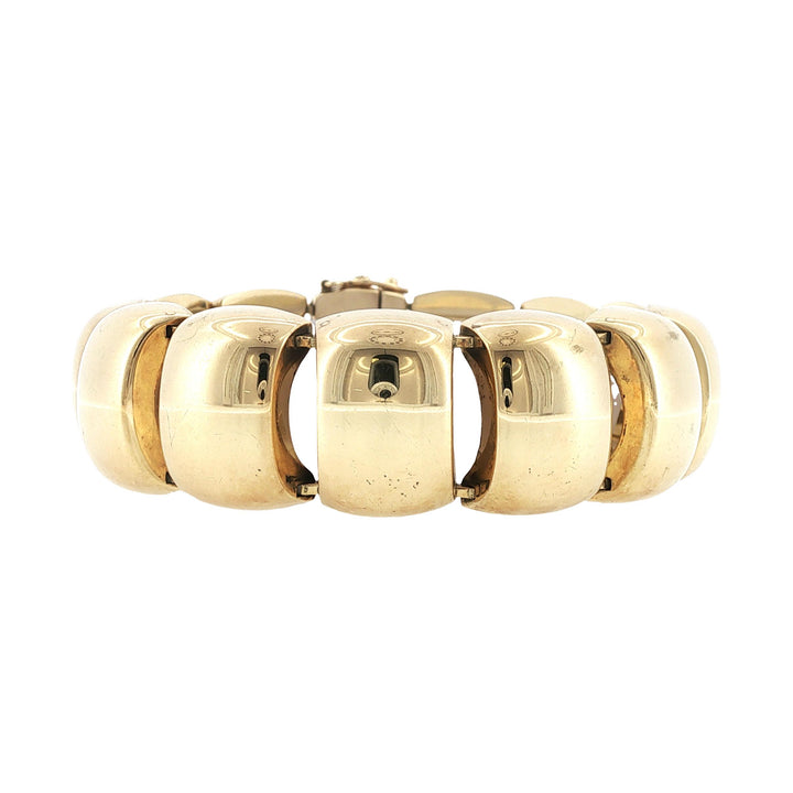 14 Karat Yellow Gold Dome Link Vintage Bracelet Hidden Clasp 7.5 Inches