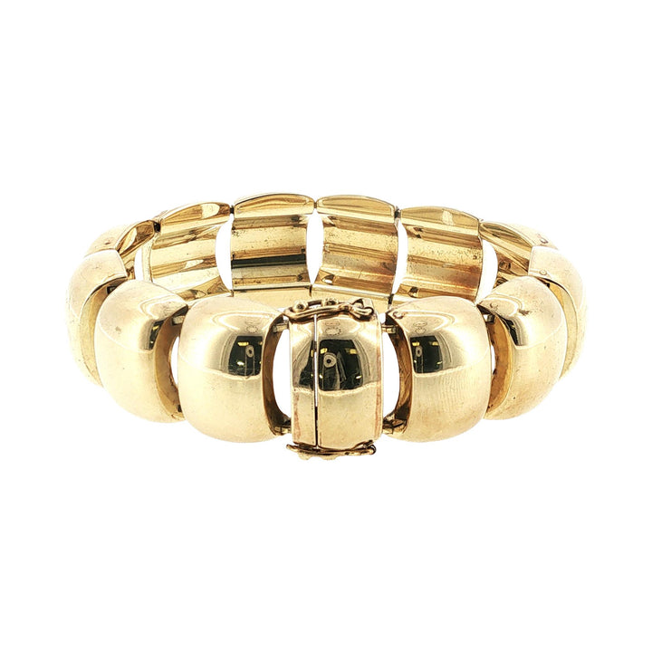 14 Karat Yellow Gold Dome Link Vintage Bracelet Hidden Clasp 7.5 Inches