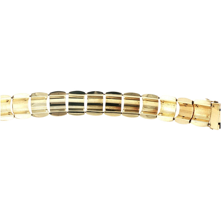 14 Karat Yellow Gold Dome Link Vintage Bracelet Hidden Clasp 7.5 Inches