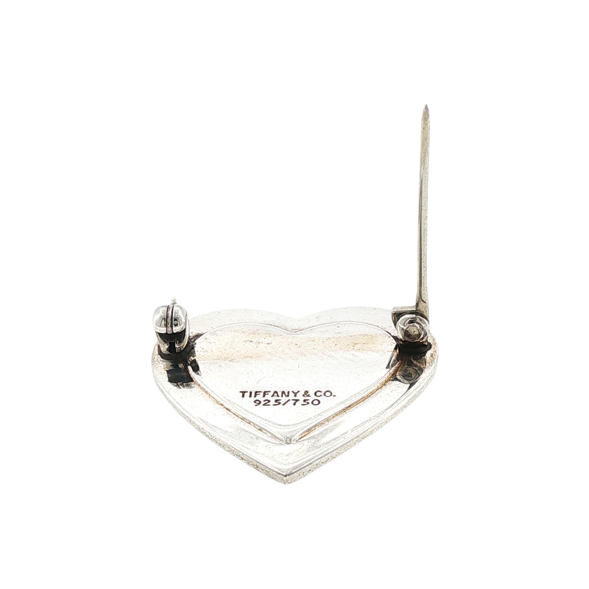 Tiffany & Company 18K Yellow Gold Sterling Silver Vintage Heart Brooch Pin