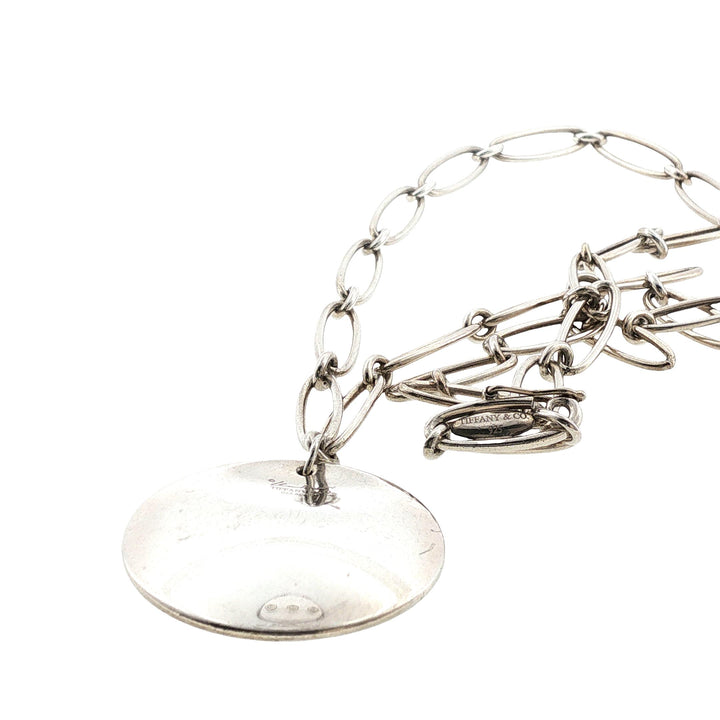 Tiffany & Co. Elsa Peretti Sterling Silver Disc Pendant Oval Link Necklace 17 In