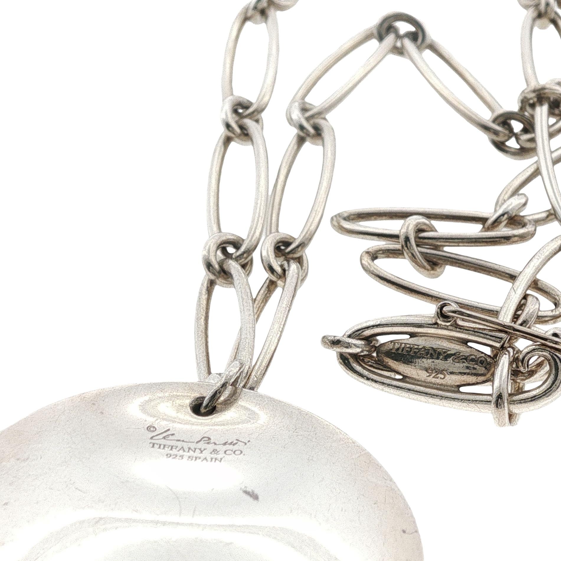 Tiffany & Co. Elsa Peretti Sterling Silver Disc Pendant Oval Link Necklace 17 In