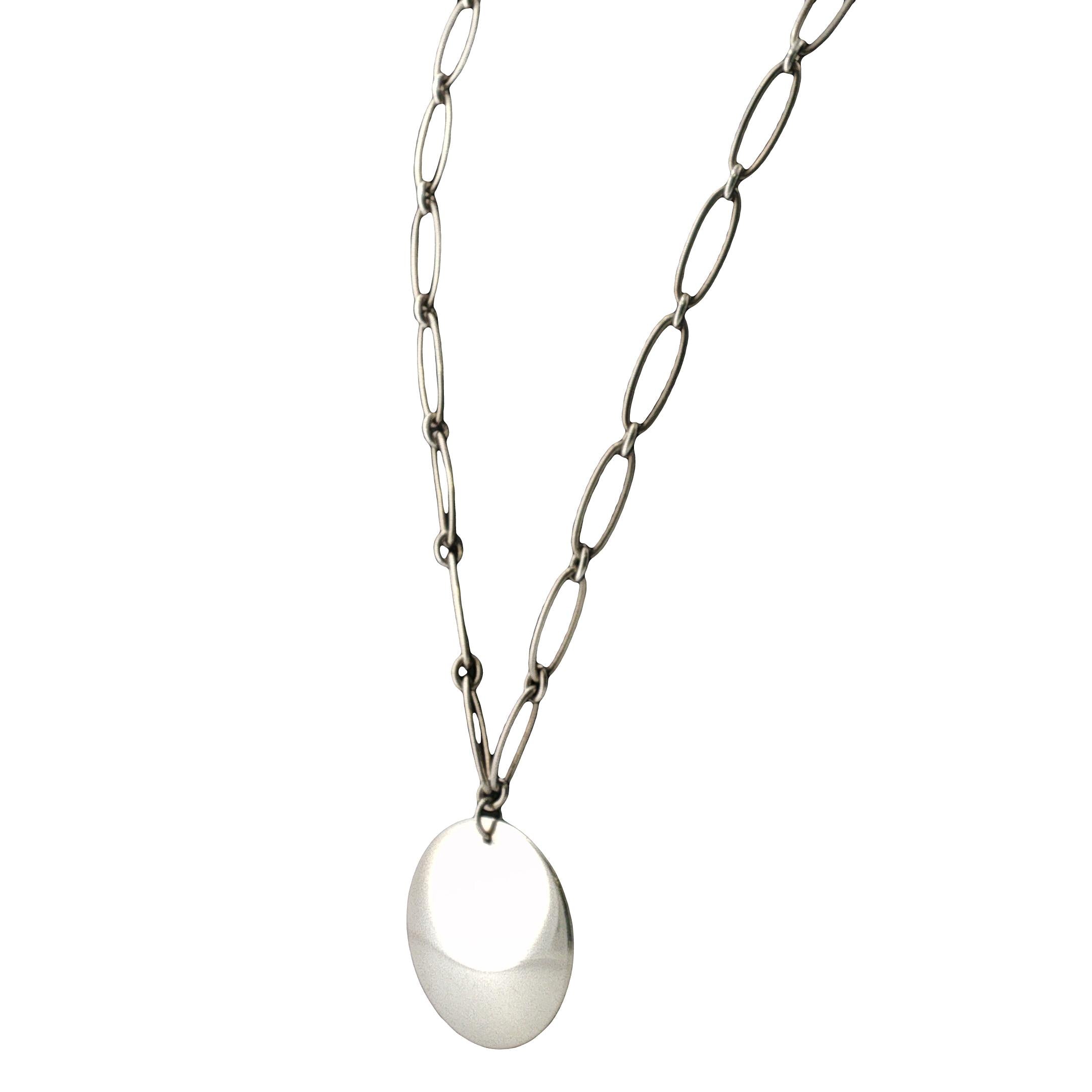 Tiffany & Co. Elsa Peretti Sterling Silver Disc Pendant Oval Link Necklace 17 In