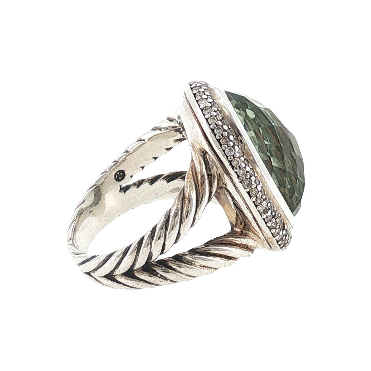 David Yurman Oval Checkerboard Faceted Prasiolite Diamond Albion 18KYG/SS Ring