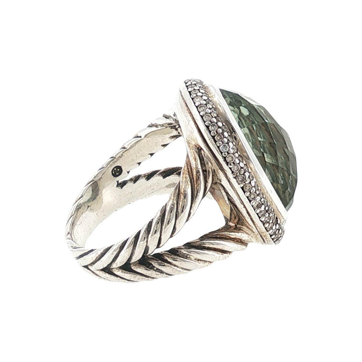 David Yurman Oval Checkerboard Faceted Prasiolite Diamond Albion 18KYG/SS Ring