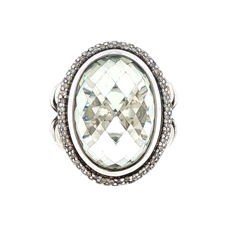 David Yurman Oval Checkerboard Faceted Prasiolite Diamond Albion 18KYG/SS Ring