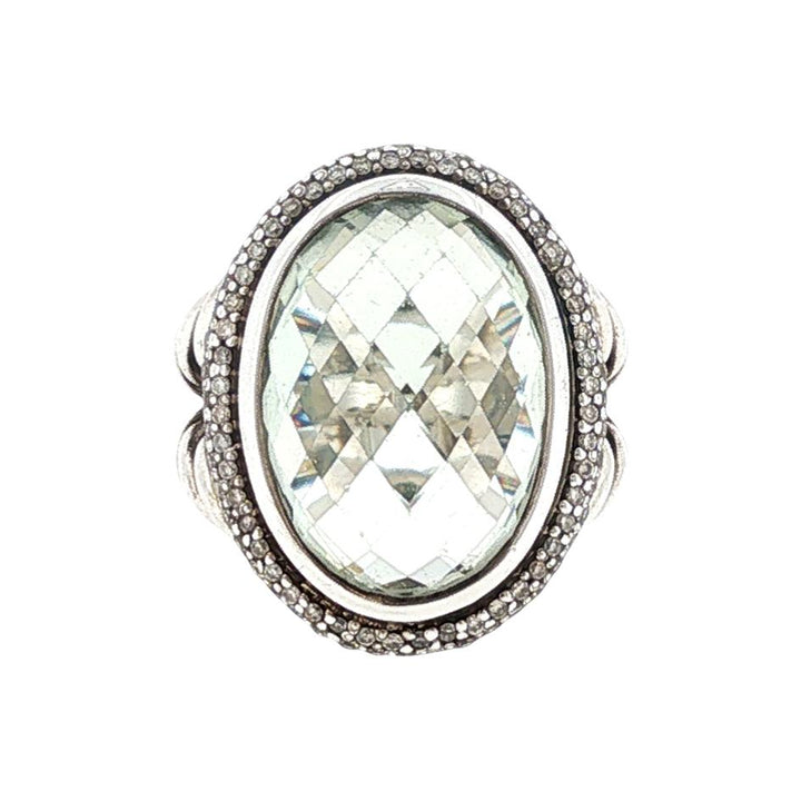 David Yurman Oval Checkerboard Faceted Prasiolite Diamond Albion 18KYG/SS Ring