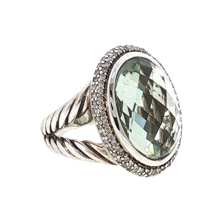 David Yurman Oval Checkerboard Faceted Prasiolite Diamond Albion 18KYG/SS Ring