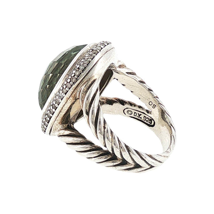 David Yurman Oval Checkerboard Faceted Prasiolite Diamond Albion 18KYG/SS Ring