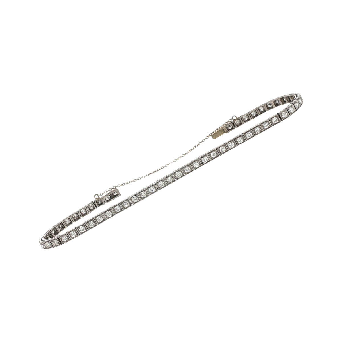 Art Deco Diamond Platinum Line Box Link Bracelet