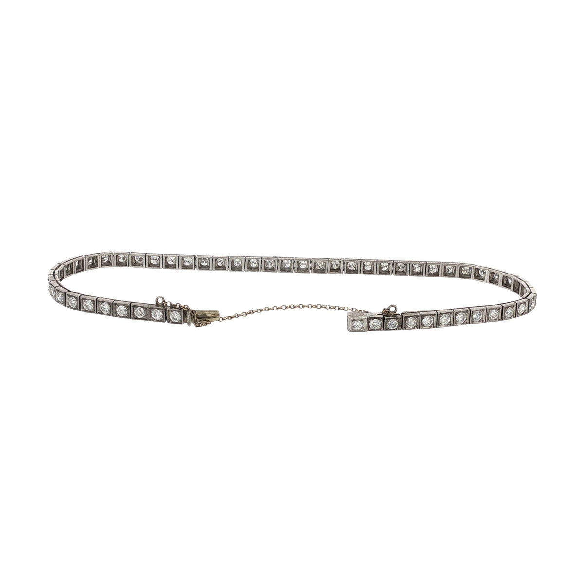 Art Deco Diamond Platinum Line Box Link Bracelet