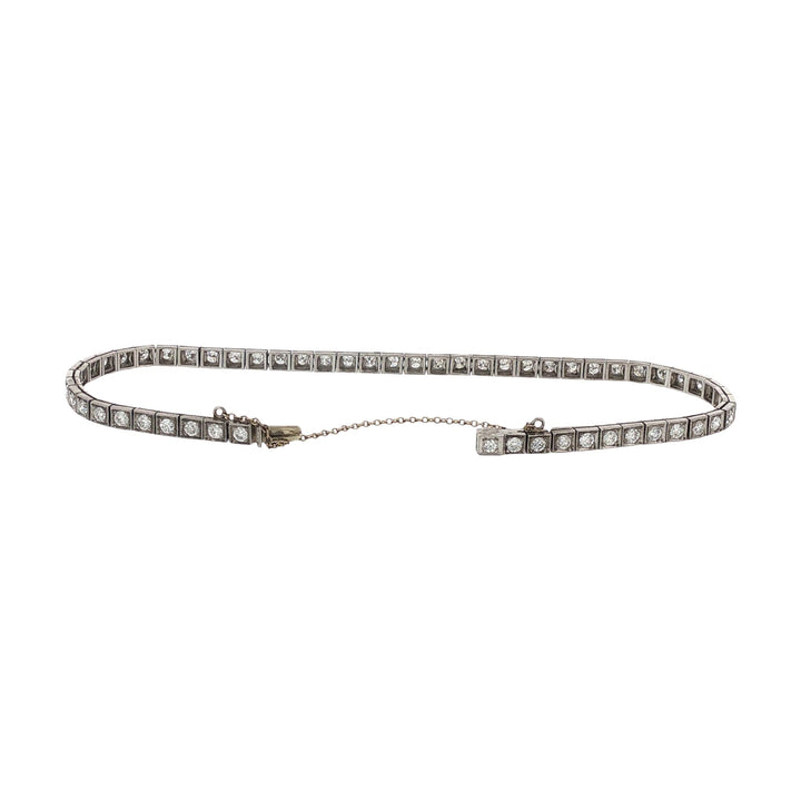 Art Deco Diamond Platinum Line Box Link Bracelet
