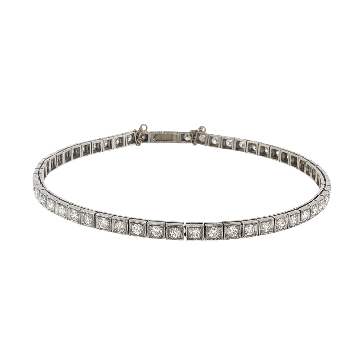 Art Deco Diamond Platinum Line Box Link Bracelet
