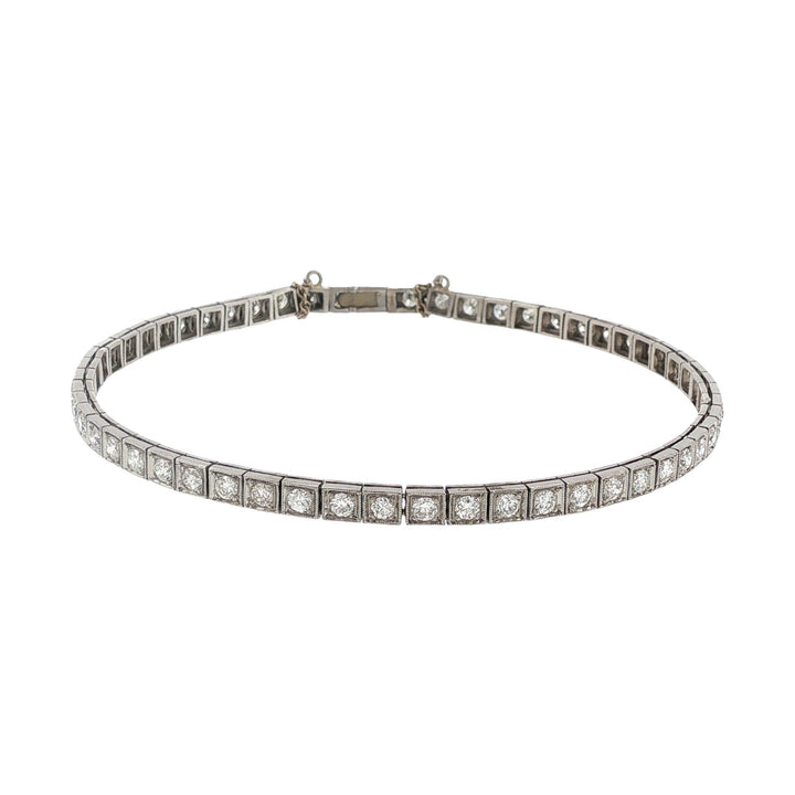 Art Deco Diamond Platinum Line Box Link Bracelet