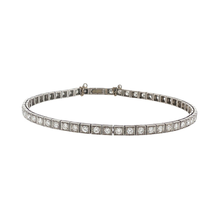 Art Deco Diamond Platinum Line Box Link Bracelet