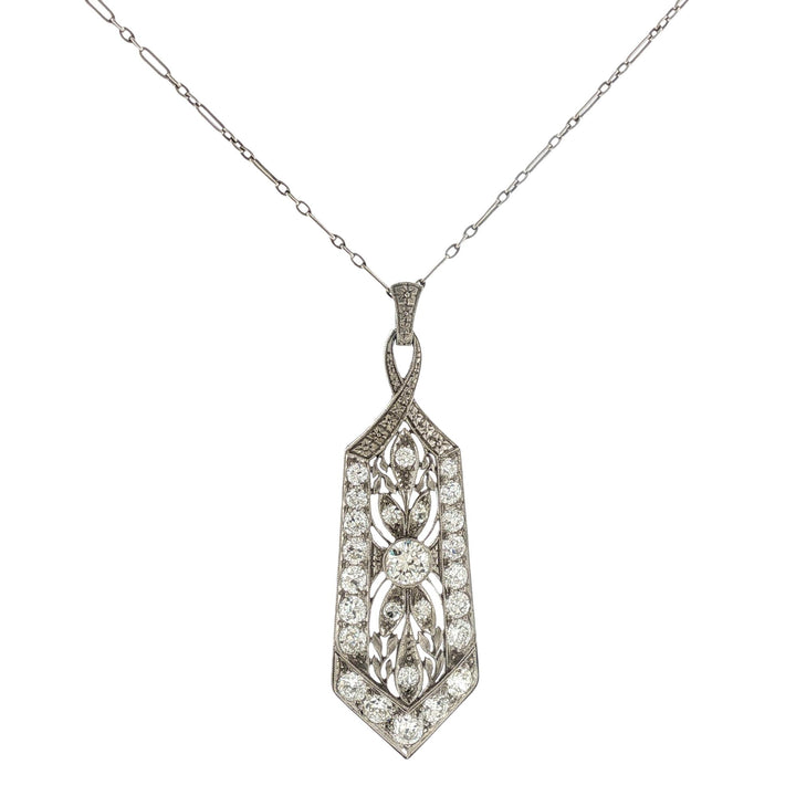 Art Deco Diamond Platinum Pendant Vintage Link Necklace