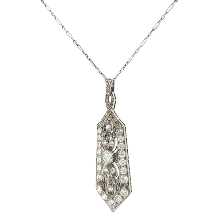 Art Deco Diamond Platinum Pendant Vintage Link Necklace
