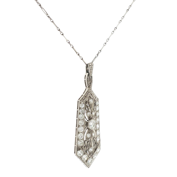 Art Deco Diamond Platinum Pendant Vintage Link Necklace