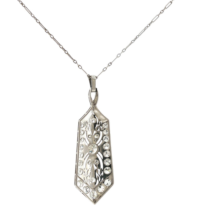 Art Deco Diamond Platinum Pendant Vintage Link Necklace