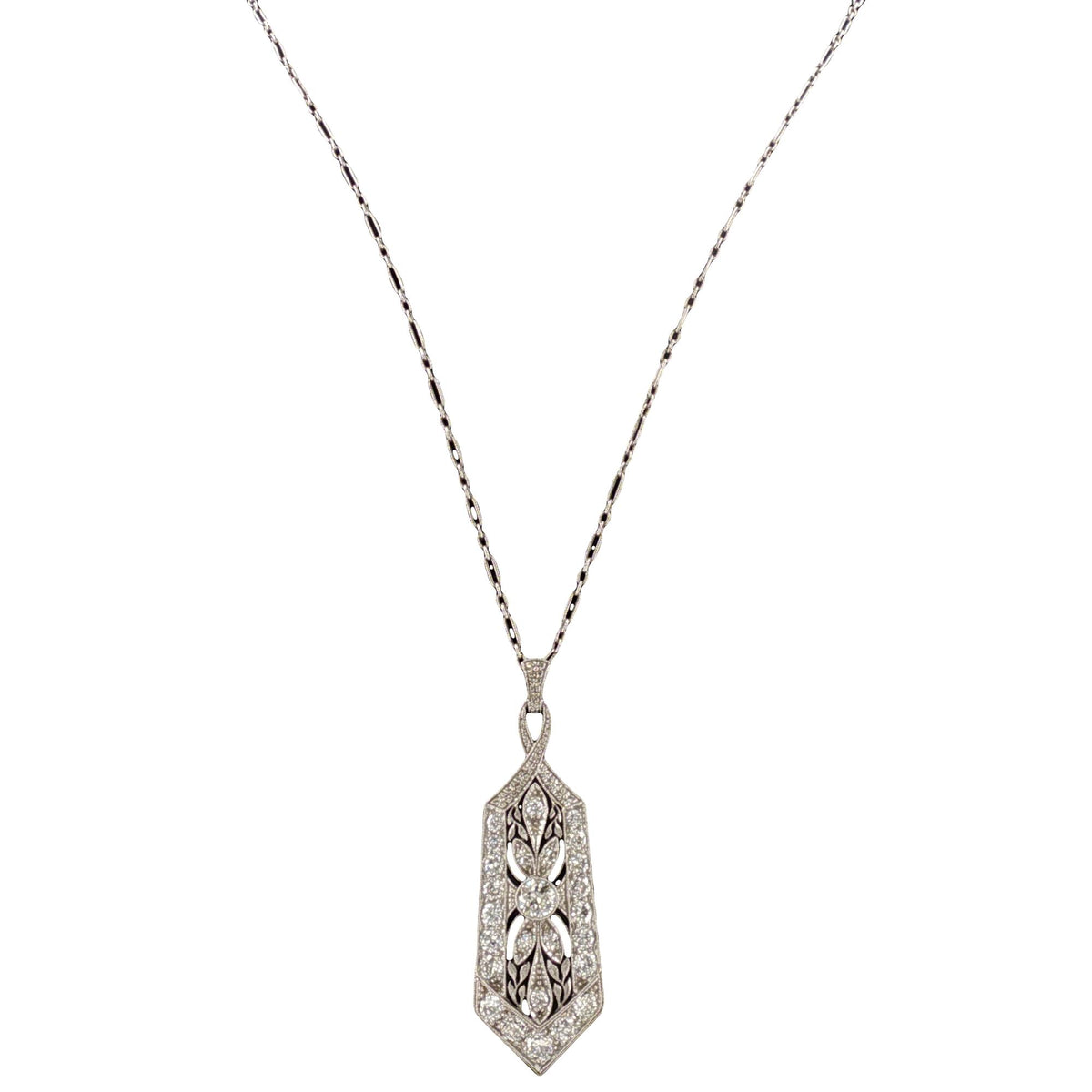 Art Deco Diamond Platinum Pendant Vintage Link Necklace