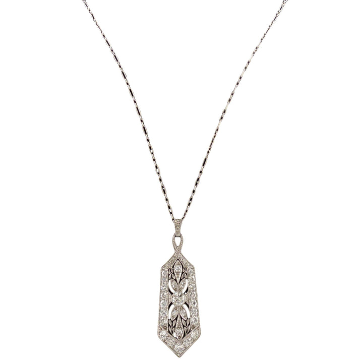 Art Deco Diamond Platinum Pendant Vintage Link Necklace