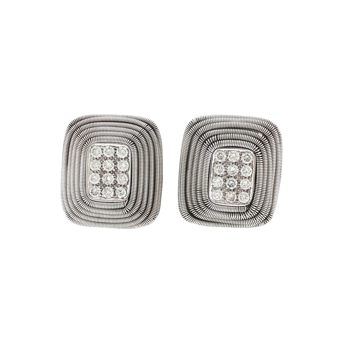 Diamond 18 Karat Coiled White Gold Rectangular Leverback Earrings