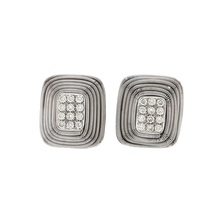 Diamond 18 Karat Coiled White Gold Rectangular Leverback Earrings