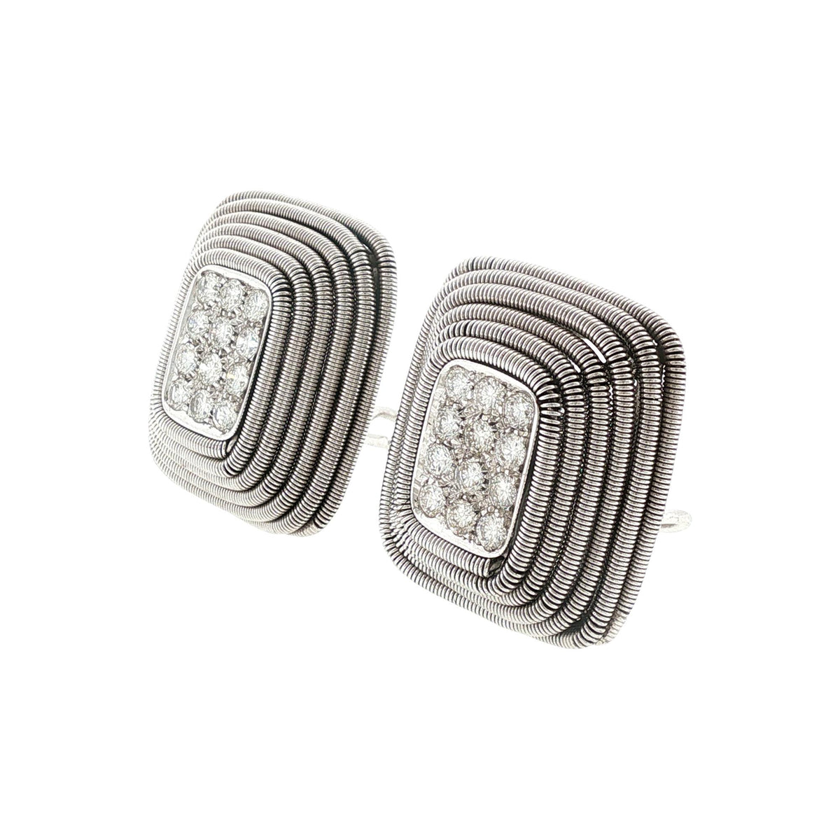 Diamond 18 Karat Coiled White Gold Rectangular Leverback Earrings