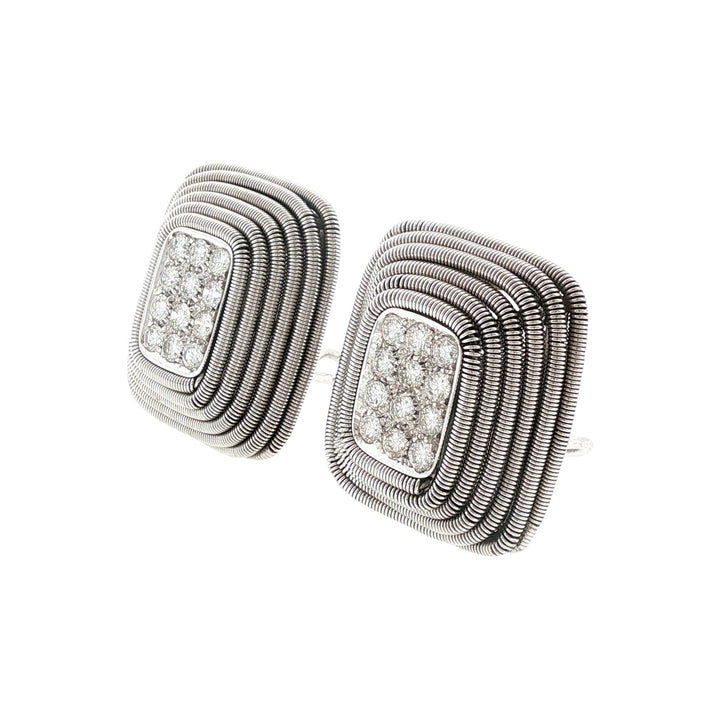 Diamond 18 Karat Coiled White Gold Rectangular Leverback Earrings