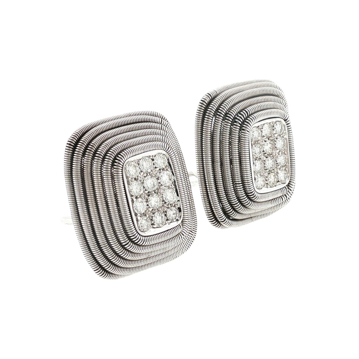 Diamond 18 Karat Coiled White Gold Rectangular Leverback Earrings
