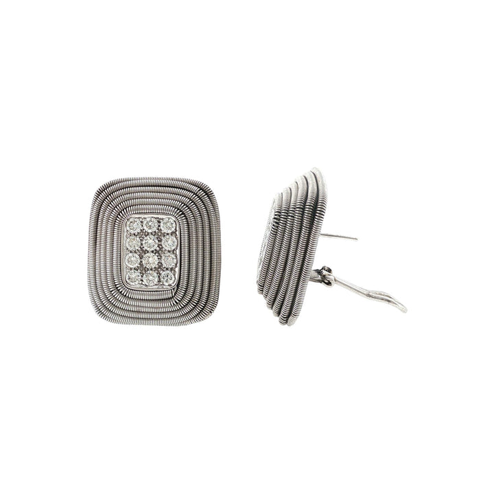 Diamond 18 Karat Coiled White Gold Rectangular Leverback Earrings