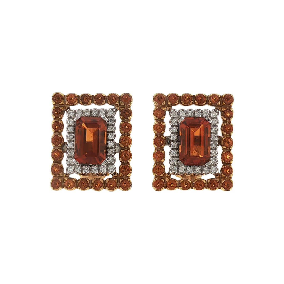 Diamond Citrine 18 Karat Gold Square Leverback Vintage Leverback Earrings