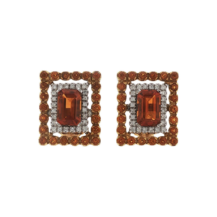Diamond Citrine 18 Karat Gold Square Leverback Vintage Leverback Earrings