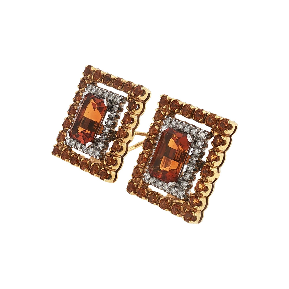 Diamond Citrine 18 Karat Gold Square Leverback Vintage Leverback Earrings