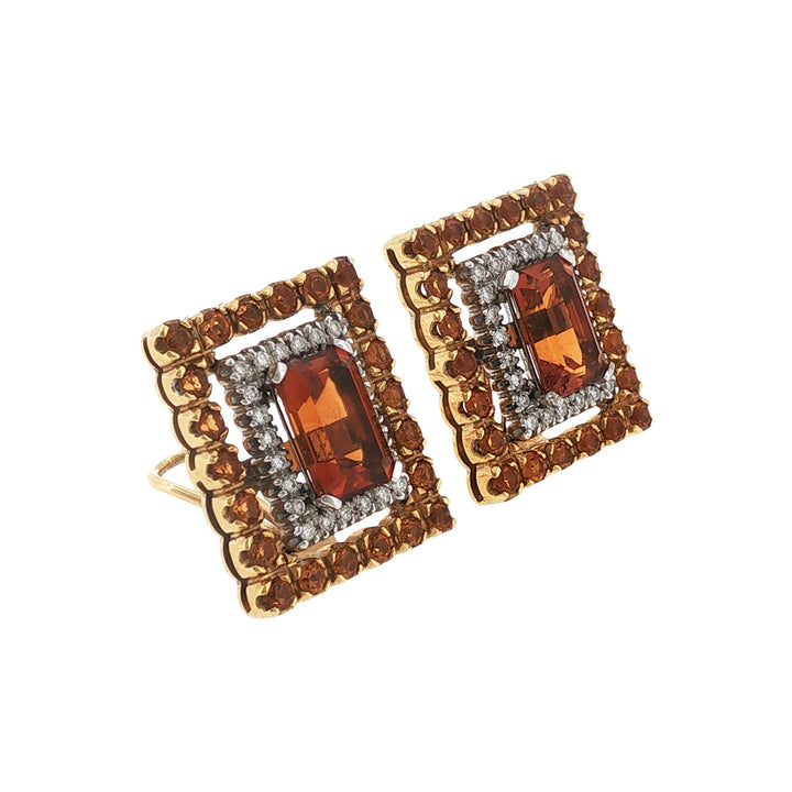 Diamond Citrine 18 Karat Gold Square Leverback Vintage Leverback Earrings