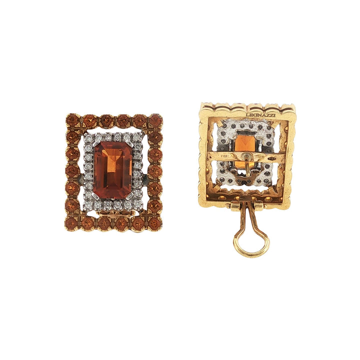 Diamond Citrine 18 Karat Gold Square Leverback Vintage Leverback Earrings