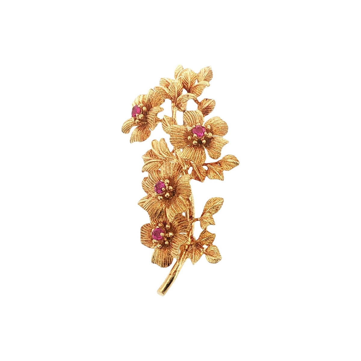 Tiffany & Company Ruby 18 Karat Yellow Gold Vintage Flower Brooch Circa 1970's