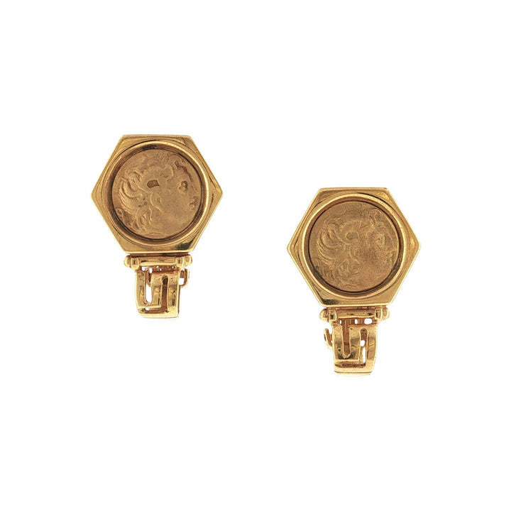 Grecian Facial Profile 18 Karat Yellow Gold Hexagonal Leverback Vintage Earrings