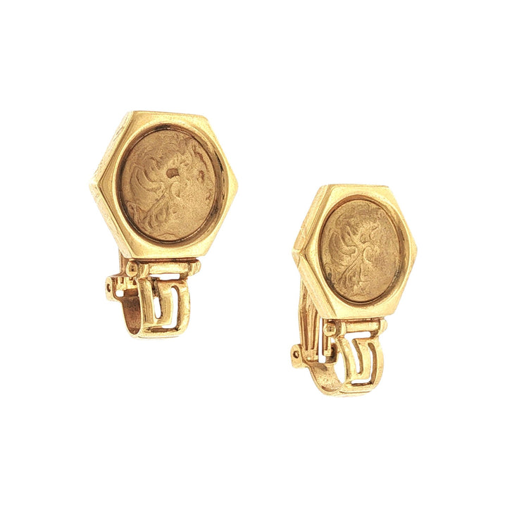 Grecian Facial Profile 18 Karat Yellow Gold Hexagonal Leverback Vintage Earrings