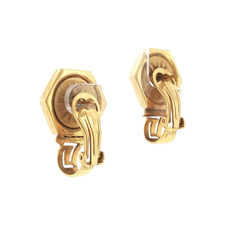 Grecian Facial Profile 18 Karat Yellow Gold Hexagonal Leverback Vintage Earrings