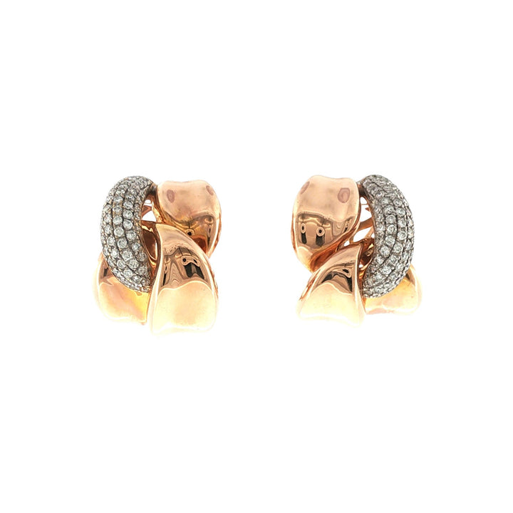 Pavé Diamond X Motif 14 Karat Rose Gold Leverback Earrings