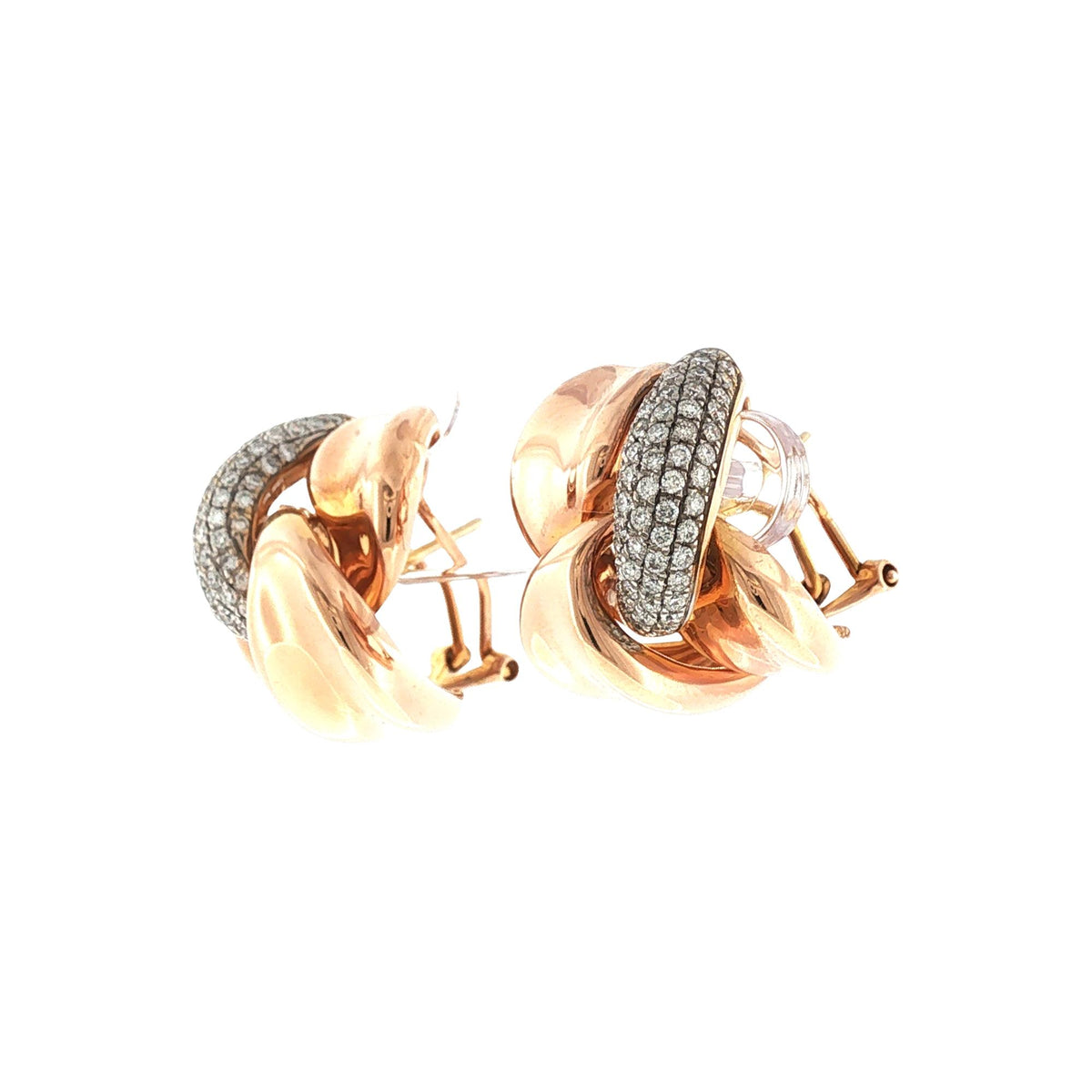Pavé Diamond X Motif 14 Karat Rose Gold Leverback Earrings
