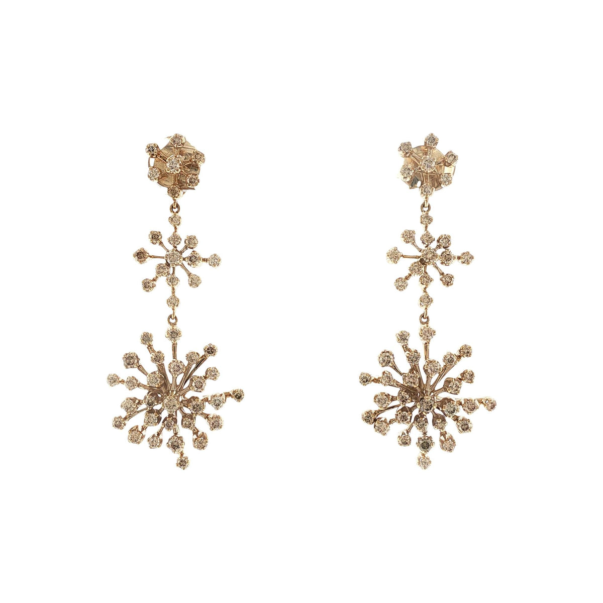 H. Stern Diamond Snow Flake 18 Karat Yellow Gold Drop Dangle Earrings